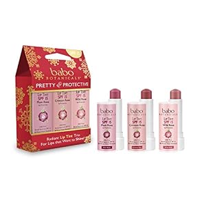 Babo Botanicals 70+% Organic Tinted Lip Conditioner SPF 15, Holiday Trio, Water-Resistant Lip Balm – 0.15 Ounce – 3 Count (Pack of 1), pink (SG_B075G17BXV_US)