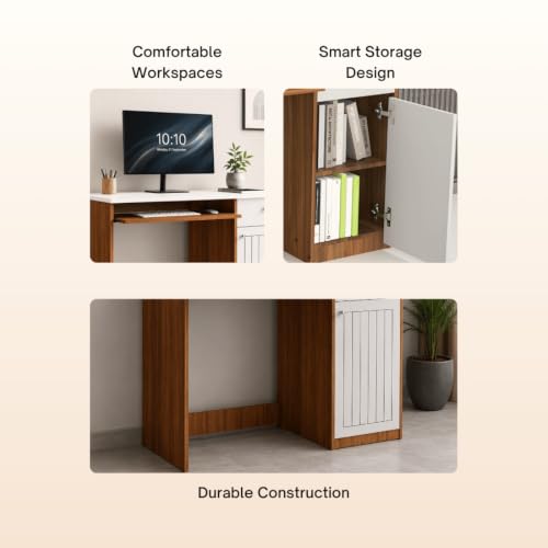 Image of COUCH CULTURE Danny Engineered Wood Study Table | Multi-Purpose Study Table | Computer Table for Students | Office Table with Drawers | Desk for Work from Home | 1 Year Warranty - Leon Teak