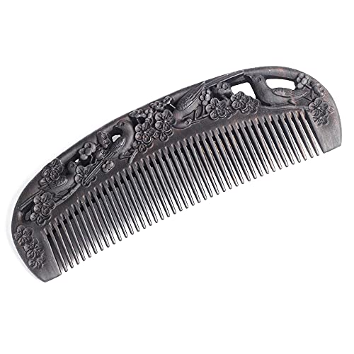 Sitronugras Ebony Wood Comb - Carved Craft Natural Black Sandalwood Hair Comb For Women - No Static Fine Tooth Comb With Gift Box (Birds And Flowers) #TOP4
