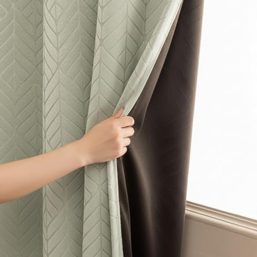 Image of HOMEMONDE 100% True Blackout Curtains 6 Feet Window - Set of 2 Curtains, Embossed Panels Light Block Thermal Insulated & Noise Reducing Top Style Rod Pocket Curtains (Off White, 72Inch)