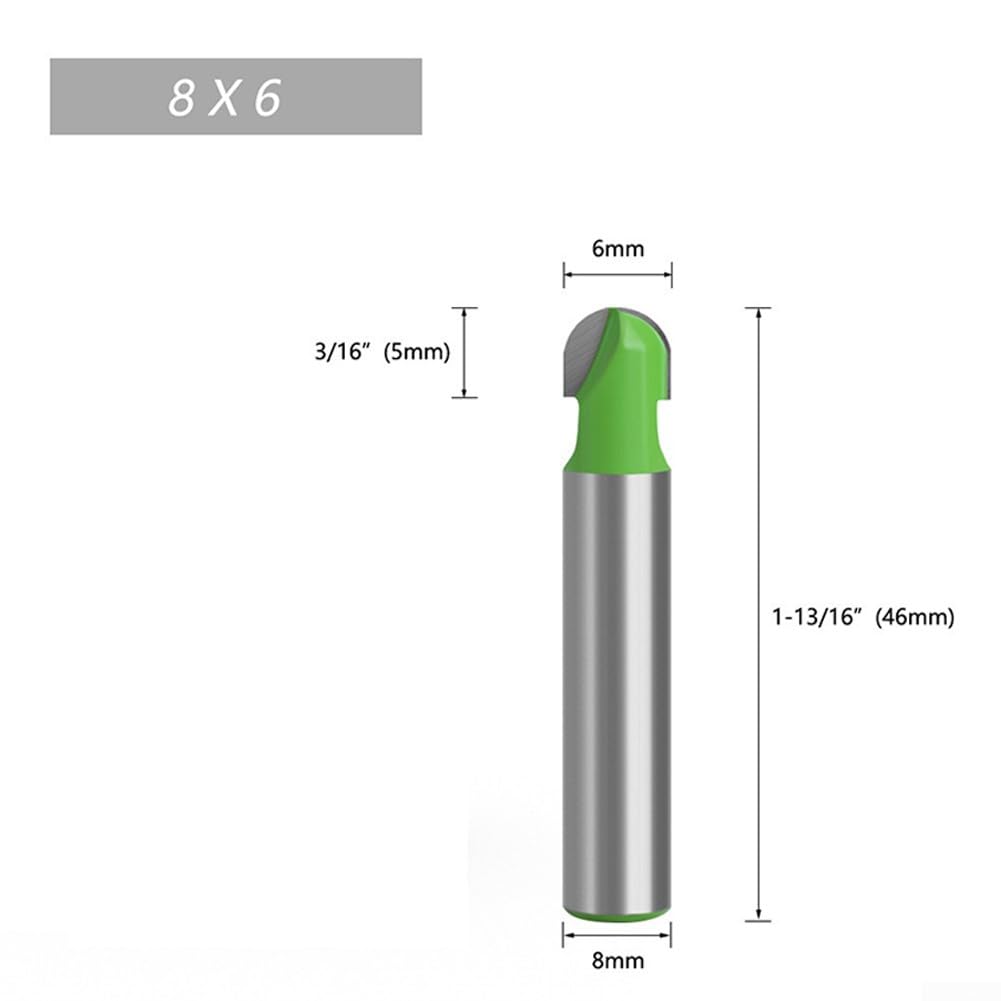 DAZZLEEX 1Pc 8Mm Shank Ball Nose End Mill Round Nose Cove CNC Fraisage Bit Radius Core Green,8X6