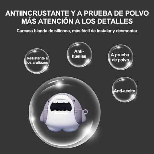 Cartoon Hülle kompatibel mit AirPods Pro 3 mit Schlüsselanhänger Lanyard Reinigungsstift, Süßes Lustiges Hai Muster, Weiche Silikon-Anti-Fall Hülle für Männer Frauen