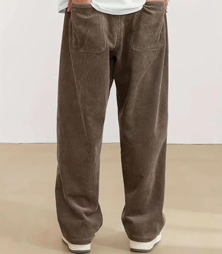INVACHI Mens Casual Corduroy Pants Solid Drawstring Elastic Waisted Joggers Baggy Wide Leg Pants4