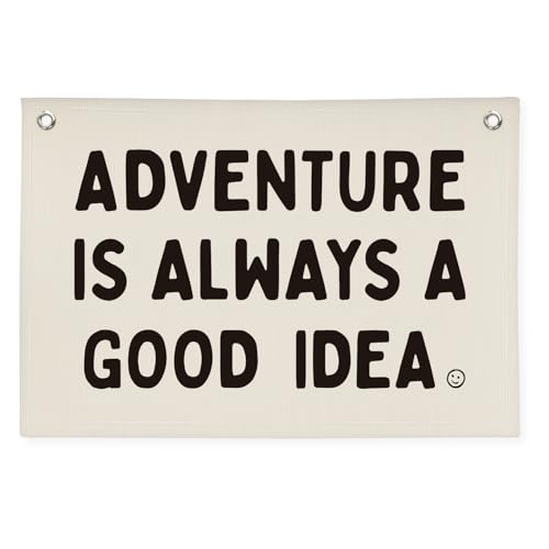 Image of Nursery Decor, Boys Room Decoration Adventure Is Always A Good Idea Motivational Banner for Playroom, Nursery Hanging Linen Banner Wall Canvas Flag, Toddler Teen Room Dorm Decor 30x20