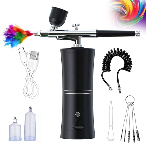 Kabelloses Airbrush Set mit Kompressor – Tragbare Airbrushpistole für Kuchendekoration Nageldesign Make-up Tattoos Modell- und Gesichtsbemalung