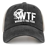 WTF Where's The Fish Trucker Hat Men Vintage Mesh Hats for Summer Black