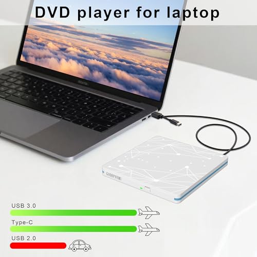 Image of External CD /DVD Drive for Laptop, USB CD Drive, USB C Plug and Play Optical Drive, Portable CD Burner, Compatible Windows 11 /10 /8 /7 XP Linux MacOS, w /Storage Bag & 4 disc Bags