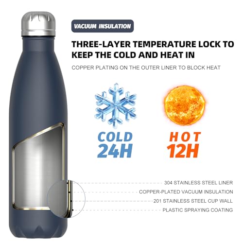 Image of WATERSY Stainless Steel water bottles,17oz /500ml Insulated Water Bottles,Cobalt metal water bottle Keeps Drink Cold and Hot,Blue BPA Free kids water bottles for School,Gym,Travel,Sports