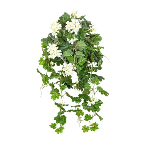 aplanta Künstliche Hänge-Geranie - Ali | 72 cm, für drinnen, Kunstpflanze, wie echt, Allergiker geeignet, pflanzliche Dekoration Praxis, Office & Wohnzimmer