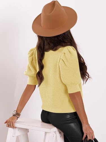 Image of Womens Puff Short Sleeve Sweater Tops 2026 Spring Summer Trendy Casual T Shirts Blouses