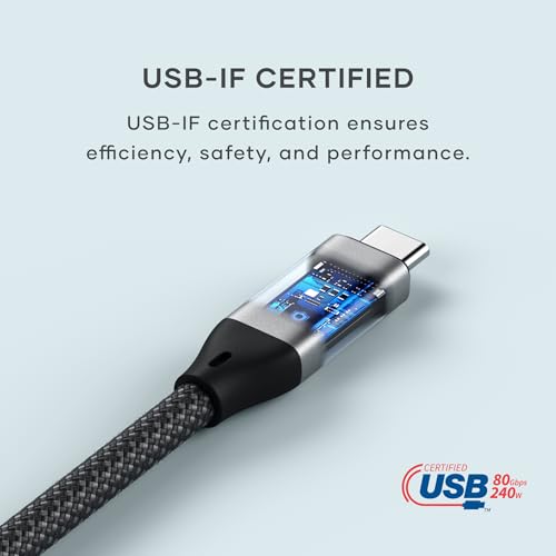 Image of Satechi USB4 V2 Pro Cable, USB C Cable 1.2m / 3.9ft, up to 120Gbps Data Transfer, 240W Power Delivery, 8K Display, Thunderbolt 5 /4 /3 Compatible, for MacBook, Windows and More