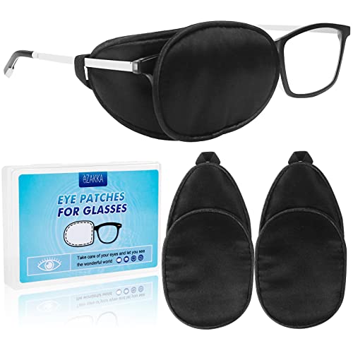 Image of eZAKKA Eye Patches for Adults, Eye Patch for Glasses Silk Patch for Lazy Eye Amblyopia Strabismus and After Surgery (Black+Black)