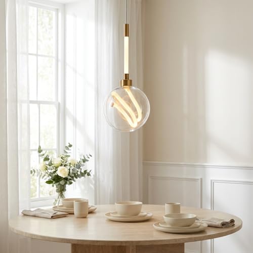 Image of Pendant Light for Ceiling | 3-Color CCT (Warm + Natural + Cold White) | Gold Metal Globe Hanging Lamp for Living Room Bedroom Dining