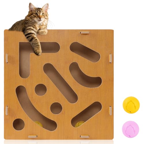 Cat Scratch Puzzle Enrichment Box Maze Cat Nail File Enrichment Box Interactive Cat Scratching Board A Stress-Free Alternative to Nail Trimming with Built-in Bell Ball for Indoor Cats