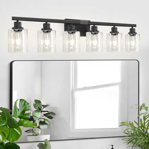 DIKAIDA 6-Light Black Vanity Lights for Bathroom, 38'' Modern Bathroom Vanity Lighting Fixtures for Mirror, Matte Black Bathroom Light Fixtures, Black Wall Sconces for Bedroom Living Room Hallway