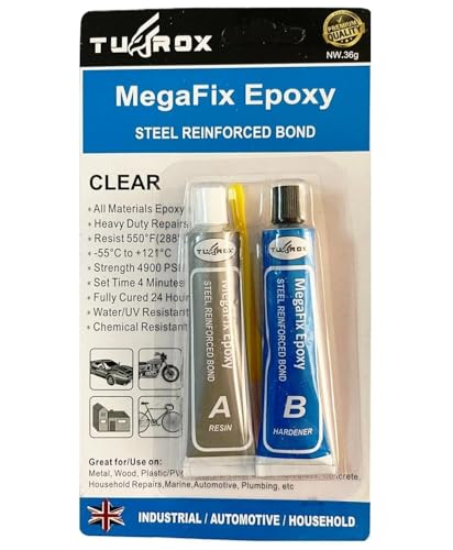 TUFROX Clear Epoxy Glue 36g Extra Strong TwoPart Epoxy Adhesive for Metal Wood Plastic PVC Glass & Ceramics All Purpose FastSetting AB Epoxy Resin for Repairs Bonding & DIY Projects