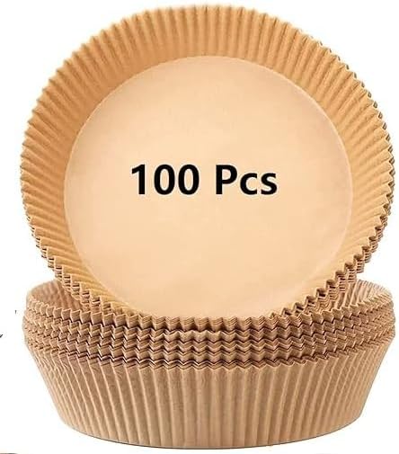 Miniatura 7 de 100 forros desechables para freidora de aire de pergamino, papel antiadherente a prueba de grasa, forros de papel de hornear redondos de 6.5