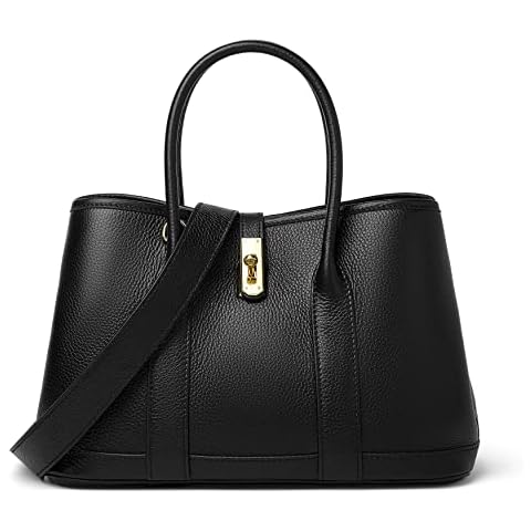 DORIS&JACKY Leather Tote Bag For Women Designer Shoulder Purse With Wide Strap (Black) Cover