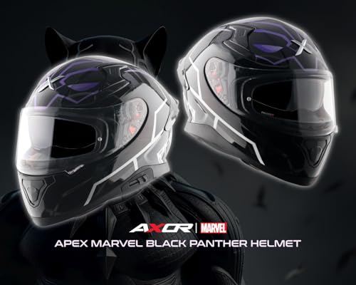 Image of Axor Apex Marvel Black Panther ISI ECE and DOT Certified Full Face Helmet for Men and Women with Dual Visors-Black Purple-L
