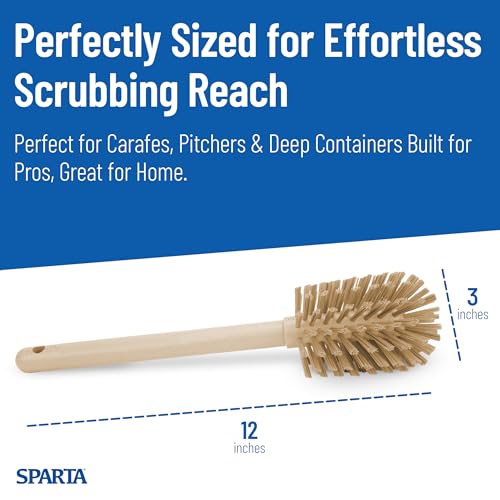 Image of SPARTA 12 Inch Bottle Brush with Polyester Bristles and Plastic Handle, Color Coded, Large Round Head Cleaner for Bottles Jars and Food Service Equipment, Tan