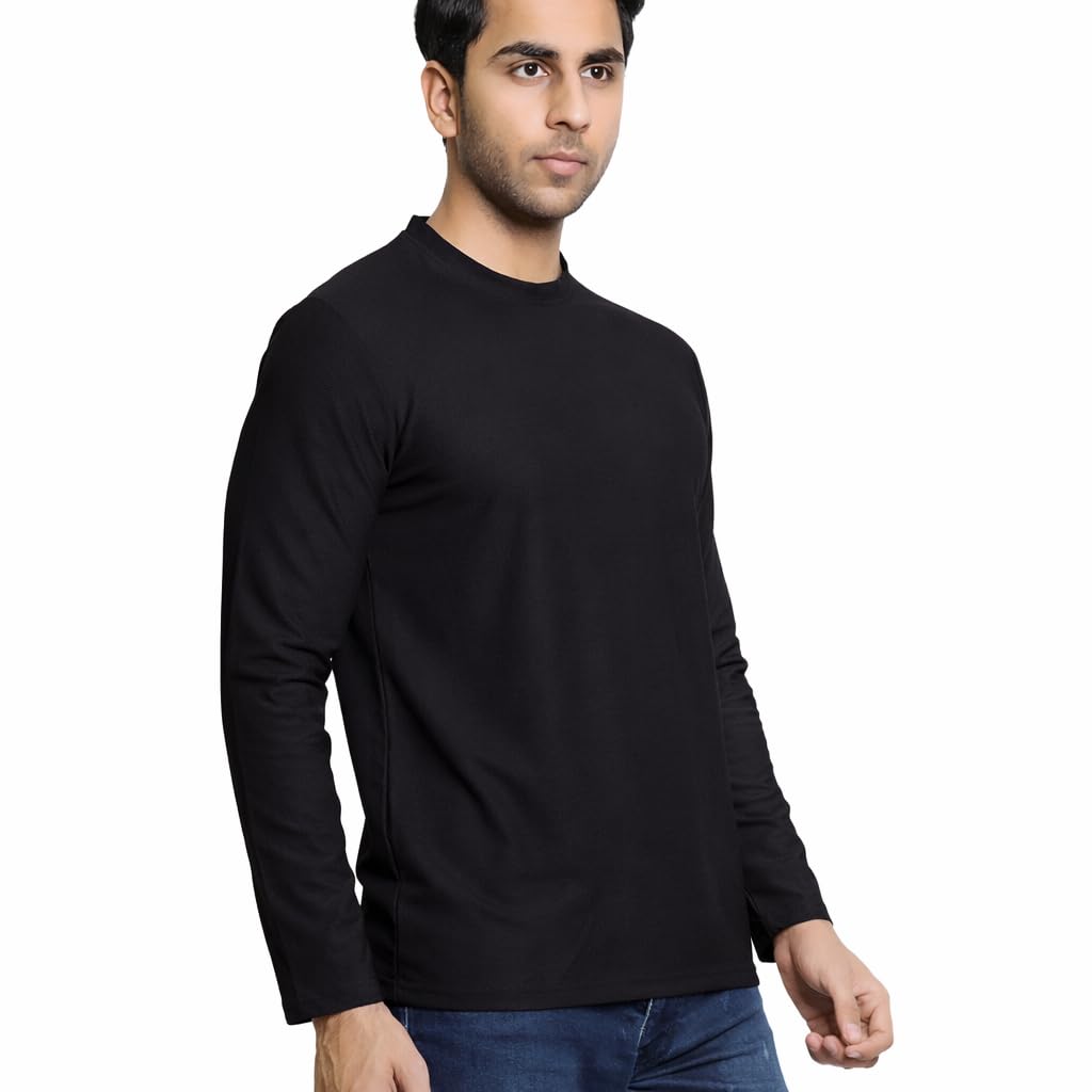 Buy Men's Black Long Sleeve T-Shirt, Classic Crew Neck, Casual
