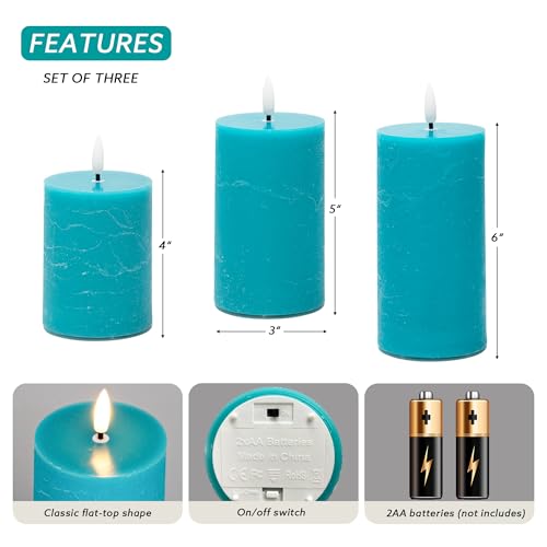 Image of Teal Flameless Candles, Wax Battery Operated Candles with Remote