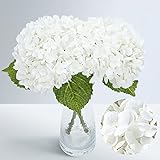 Waipfaru 21' Real Touch White Hydrangea Artificial Flowers with Long Stem & Leaves, Full Latex Faux Hydrangea Flowers for Home Party Decor Floral Arrangements Wedding Bouquets Centerpieces, 2Pcs
