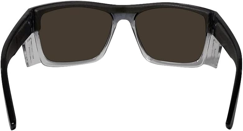 BOMBER Safety Glasses for Men Women 2-Tone Smoke Crystal Frame, Silver Mirror Safety Lens, Gray Foam Lining with Removable Side Shields, z87 Compliant Sunglasses, Scratch Resistant Coating - CL104
