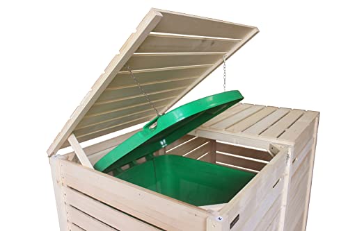 Lukadria Afvalcontainerbox, 2 containers, 120 liter, Hamburg, afvalcontainerafdekking, hout, natuur, met achterwand - Afbeelding 5