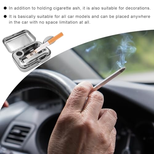 Image of Mini Portable Ashtrays, Metal Pocket Dustproof Car Ash Tray with Lid, Compact Square Windproof Car Cigar Ashtrays, Decorative Cigarette Snuffers Ashtray for Car Home Office (Purple)