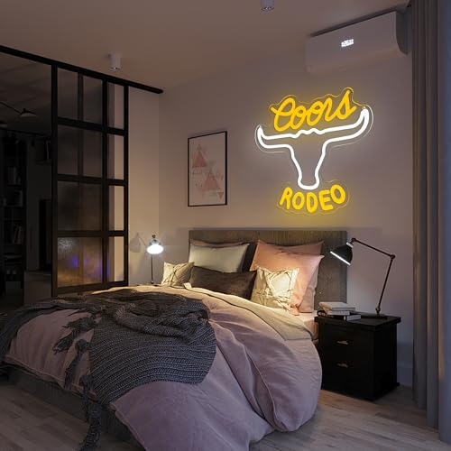 Image of Cowboy Neon Sign Western Rodeo Bull Skull Neon Sign, Dimmable LED Wall Cow Skull Light Sign for Beer Bar Club Man Cave Friends Colleague Gifts(13.1 x 12.5in)