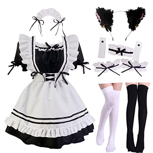 JFFLYIT Japanisches Anime Cosplay Dienstmädchen Outfit Kleid Japanische Dienstmädchen Outfit Set Niedlich Halloween Make-up Cosplay Kostüm