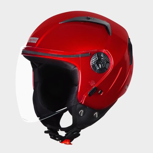 STUDDS Vogue ISI Certified Open Face Motorcycle Helmet for Men and Women with Clear Visor (Cherry RED, , L)