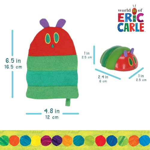 Image of Eric Carle Very Hungry Caterpillar Wash Mitt and Squirt Set and Baby Bath Time Essential - Fully Lined Adult Size Mitt with Loop to Hang Dry
