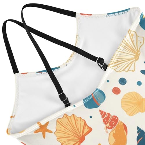 KLL Seashells Different Shapes and Starfish Girl 1 Piece Swim Suit Summer Swimwear Adjustable Strap Cute4