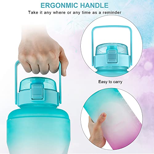 Bottlebottle Bottle Bottle Gallon Water Bottle With Time Marker Big Handle And Flip Straw Motivational 128Oz Gallon Water Jug Leak-Proof For Sports And Workout(Green Purple) thumb #4