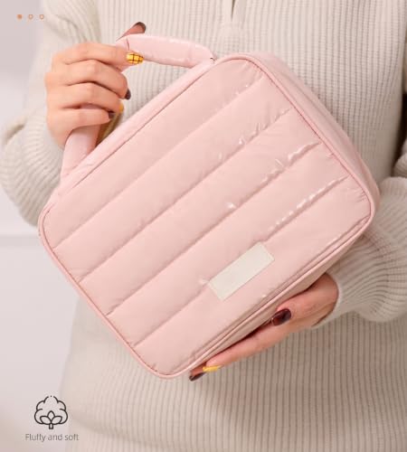 Image of WEMOL Travel Fashion Cosmetic Organizer Storage Bag, Blush Pink | Super Soft, For Brushes, Toiletries, Cosmetics, For Women, Soft Padded