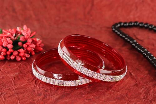 Image of NMII Glass with Zircon Gemstone and Glitter Kada Set For Women and Girls