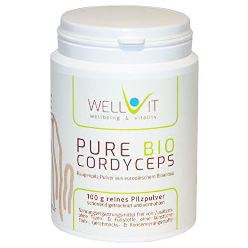Pure Bio Cordyceps sinensis 100 g di polvere vitale di funghi da agricoltura biologica dell'UE, vegana, senza additivi artificiali