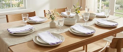 Image of PurpleEssences Scalloped Cloth Napkins 18x18 in - White Edges Lavender