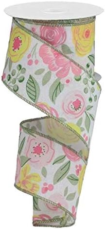 2.5インチ x 10ヤード ロイヤルワイヤーリボンに大胆に咲く 春夏用