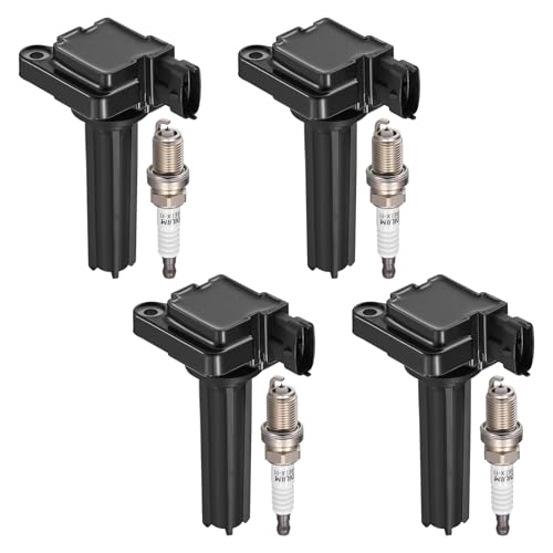Image of BDFHYK 4 Ignition Coil Pack UF526 and 4 Iridium Spark Plug 7092 Compatible with Saab 2003-2011 9-3, 2010-2011 9-3X 2.0L l4 Coil for DG457 DG472