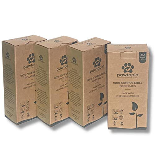 Pawtria Certified Home Compostable Dog Poop Bags (240 Bags), Biodegradable Poop Bags, Cat Litter, Vegetable Starches, Eco-friendly Dog Waste Bags, Leak proof, Easy to Open, Give Back