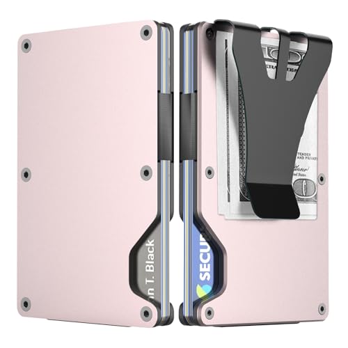 Air Wallet with Built in Tracking Label - Smart Credit Card Holder for use with Apple Find My iOS RFID Blocking Slim Wallet with Trackable Minimalist Front Pocket Wallet (Rosegold)