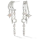 MUMREUES Orecchini Donna 14K Argento Placcato orecchini a catena con frangia Zircone Cerchio Pendenti Stelle e Luna Ipoallergenici Gioielli Da Donna Earrings Regali Di Compleanno