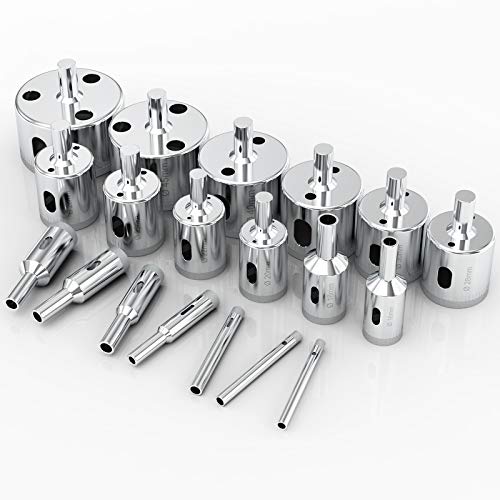 Diamond Drill Bits, papasbox 19 Pcs Glass Hole Saw Bit Set Cutting Remover Tools for Porcelain Tile Ceramic Marble Granite Bottles DIY (4mm-50mm) Bits Core Sets Cutter for Tiles Tip Cutters