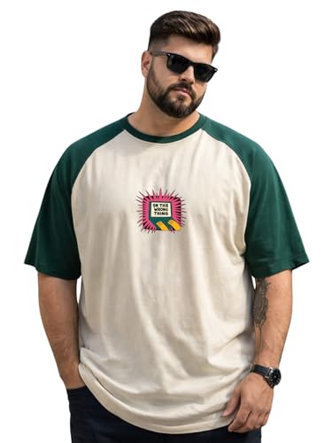 Image of Veirdo Men's 100% Pure Cotton Half Sleeve Plus Size Printed T-Shirt with Raglan Sleeve Stylish Comfortable & Durable Tees (Sizes: 2XL to 5XL)