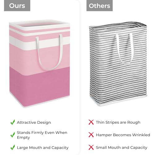 HomeHacks 2 Pack Large Laundry Baskets, Waterproof, Freestanding Laundry Hampers, Collapsible Clothes Hamper with Reinforced Handles in Laundry, College Dorm, Bathroom, Bedroom (Pink, 75Lx2)