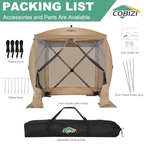Image of COBIZI 6x6 FT Pop up Gazebo Tent, Screen Tent with Sidewalls, Waterproof Portable Outdoor Small Screen Tents Sun Shelter, Carpas para Patio for Outdoor Camping, Backyard and Garden, Khaki