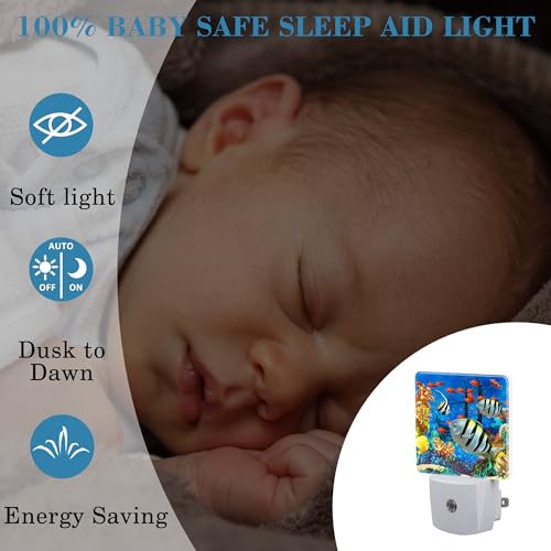 Image of Cartoon Colorful Underwater World Night Light Plug into Wall with Dusk to Dawn Sensor Cute Nightlight for Kid Girls Boys Women Men Room Decor, Hallway, Kitchen, Bathroom, Nursery, Stairs